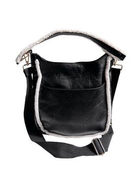 Ah-Dorned Sherpa Trim Vegan Leather Crossbody Shoulder Bag